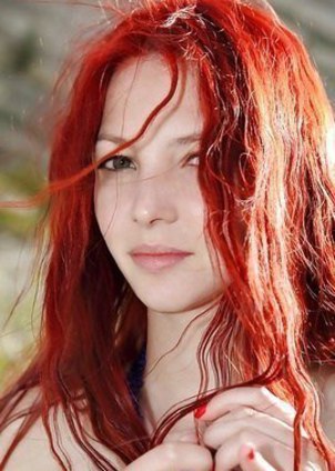 Redhead beauty Nalli A wearing only a necklace
