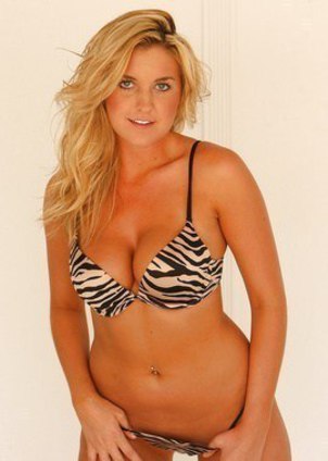 Cute blonde girl Cindi in zebra bikini