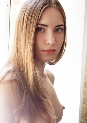 Alaine Blue-eyed Babe Caresses Her Beautiful Breasts