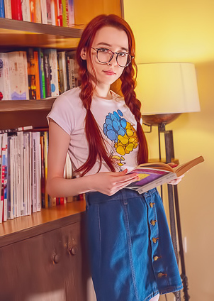 Cute Redhead Sherice Strokes The Puffy Folds Of Her Shaved Pussy