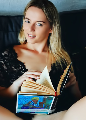 Young Blonde Teen Susana Gil Reading A Book