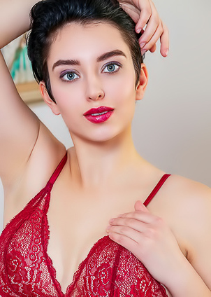 Chantal Voluptuous Sweetheart Slides The Straps Of Her Red Lace Bra