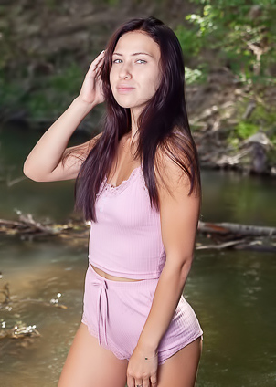 Melania Feels The Cool Water Kiss Her Shaved Pussy And Make Her Nipples Stiffen