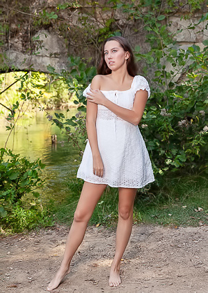 Zarusha Blue-eyed Russian Brunette Slips Off Her Panties