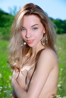 Josephine Jane Thighs Parted To Expose The Delicate Contours Of Her Shaved Pussy