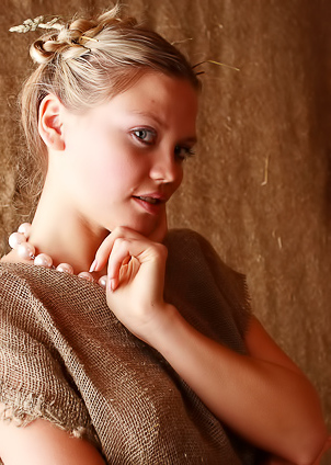 Elka Teases With Blue Eyes And Blonde Hair On A Rainy Afternoon