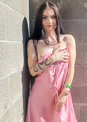 Vixen Hikes Her Pink Slip Dress Up And Plays With Herself On A Fallen Tree