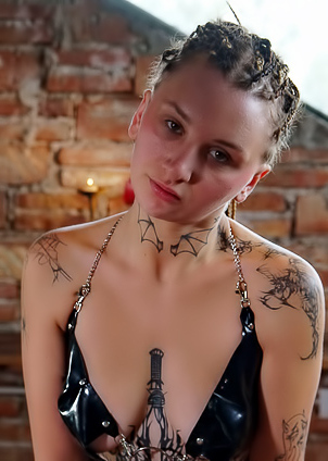 Lola Stone Bonds In Tight PVC Bra Unclips For Solo Dildo Play