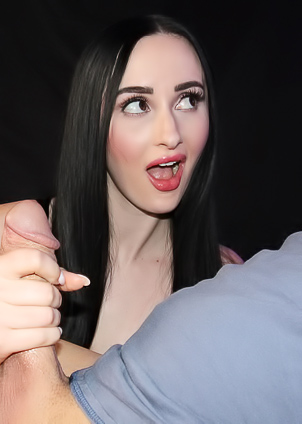 Violet Voss nails the perfect fantasy: hard cock directs rivers of cum onto his shirt